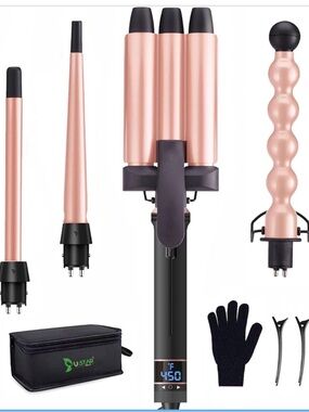 4 in 1 BESTOPE Professional Curling Iron Set - Black with Rose Gold Accents